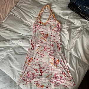 Vintage 00s glam john galliano inspired print, jersey dress halter neck low back